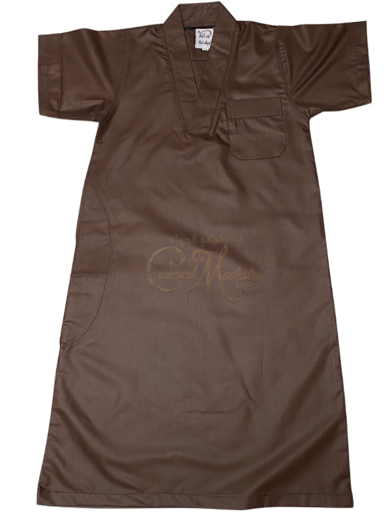 Boys Short Sleeve Thobe Brown