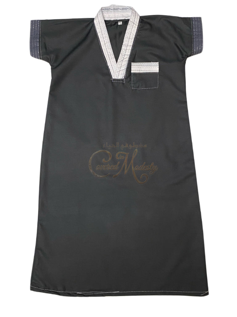 Boys Short Sleeve Thobe Dark Grey
