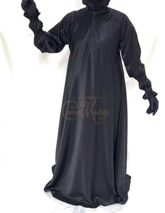 Satin Umbrella Abaya W/double Scrunch Sleeve