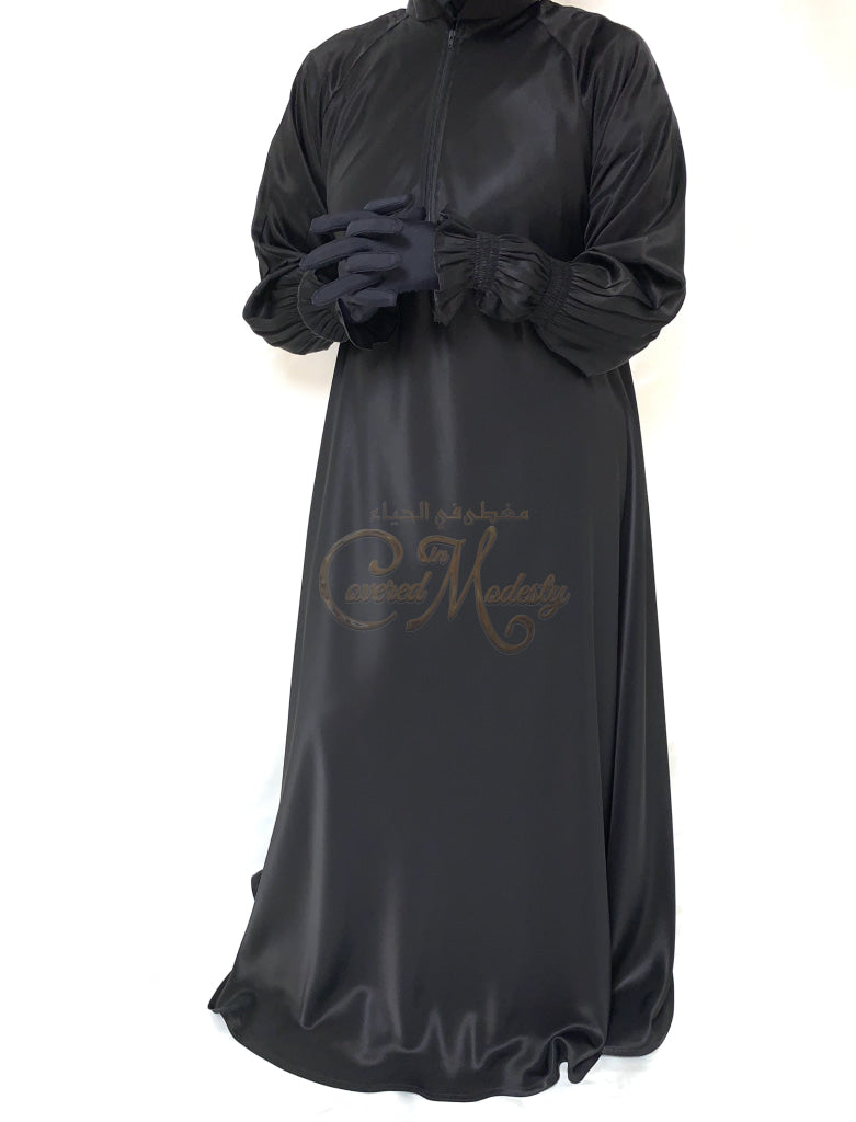Satin Umbrella Abaya W/double Scrunch Sleeve