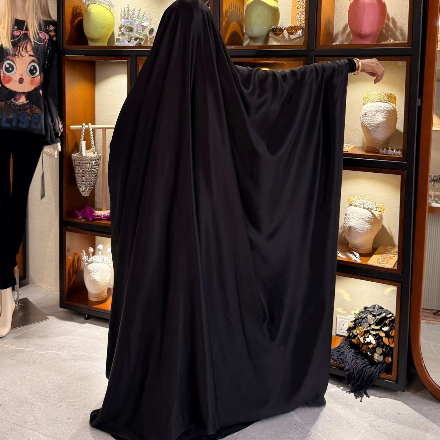 Satin Open Jilbab w/fingerloop