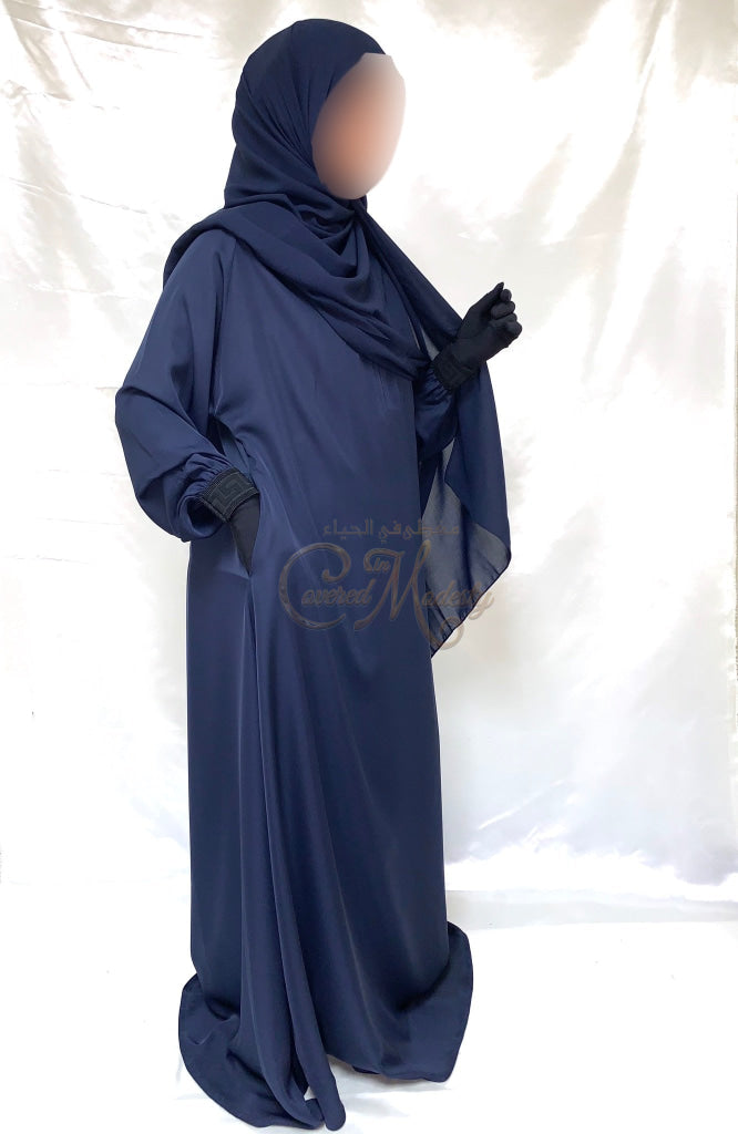 Blue Royále Pleated Front W/ Design Cuff Abaya
