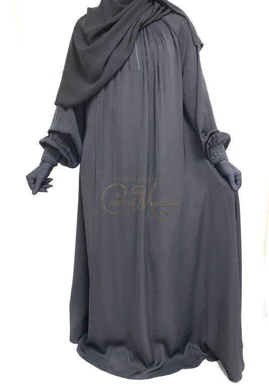 Double-Wide Pleated Front Abaya