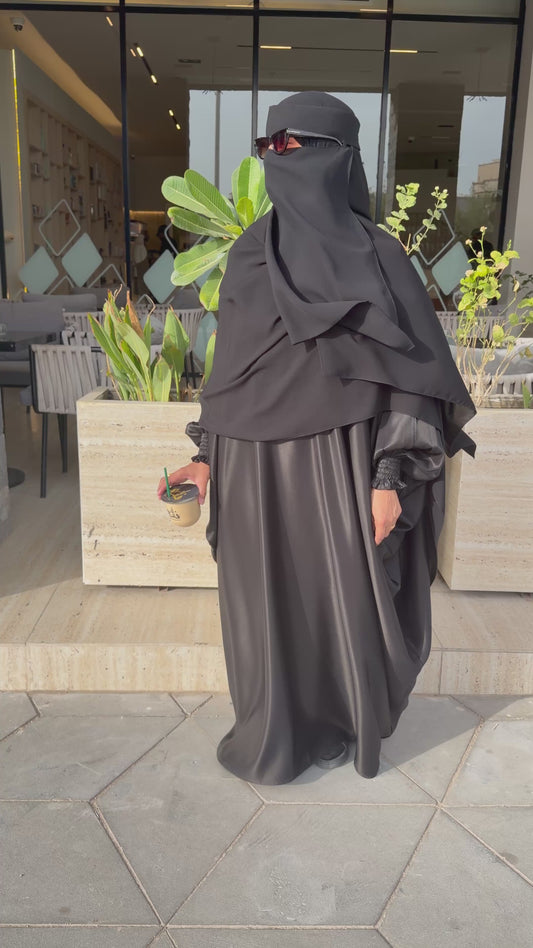 Satin Bisht Abaya w/Scrunch Wrist