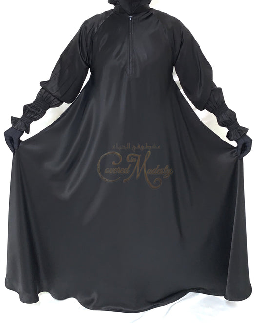 Satin Umbrella Abaya W/double Scrunch Sleeve